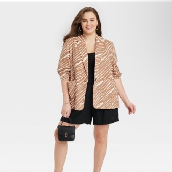 Women's Relaxed Fit Brown Zebra Print Blazer - A New Day - Picture 3 of 5